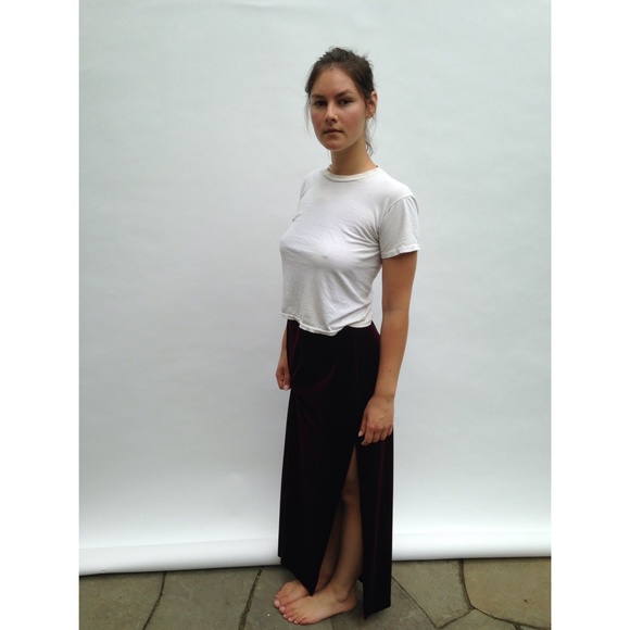 Maroon velvet maxi skirt