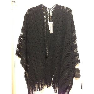 Black Poncho or shawl, open front.