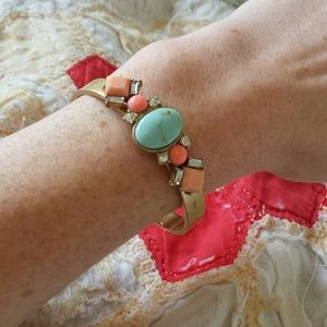 J.crew jeweled cuff coral and mint gold tone
