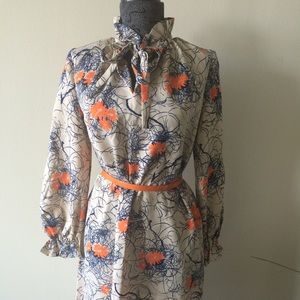 Vintage Orange, Blue and Creme Dress