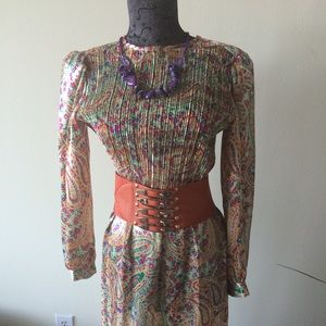 Vintage multi-color pleated top dress!
