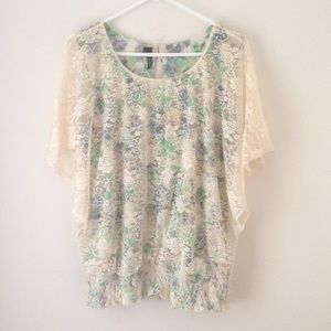 Gorgeous feminine cream lace over floral print top