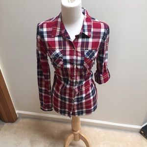Stylish Red Plaid Button Up