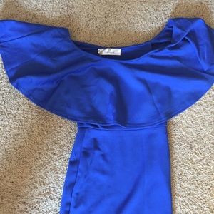 ASOS Oh My Love Off shoulder Ruffle blue dress