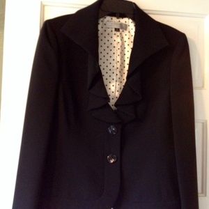 Tahari black suit with ruffle neckline