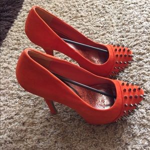 Orange Spiked-Toe platform Heels