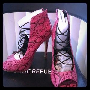 Pink snakeskin heels