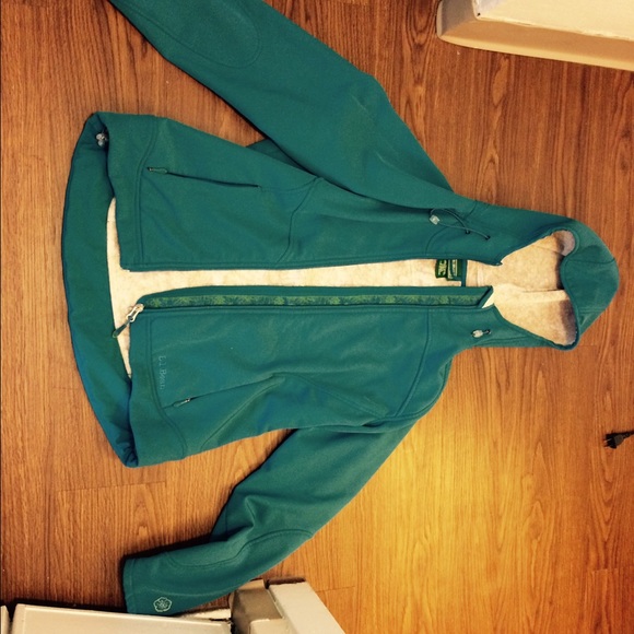 LL bean blue rain coat with hood