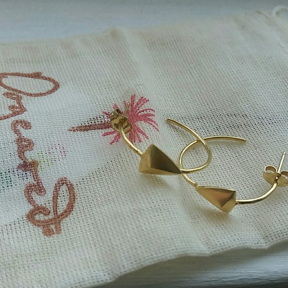 Dogeared gold dipped pyramid hoop earrings