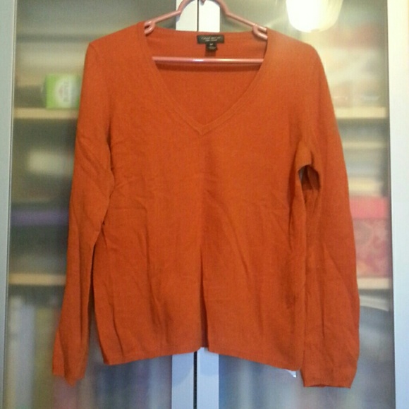 Orange cashmere v neck sweater