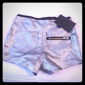 UNIF HIGH WAISTED SEQUENCED SILVER SHORTS