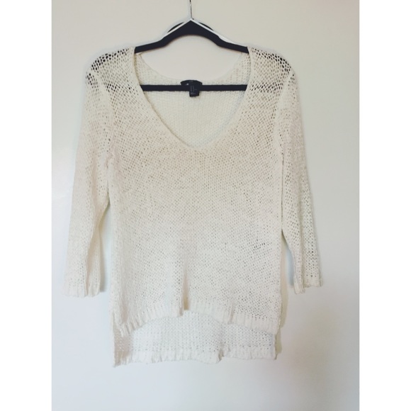 HM White V-Neck Loose Knit Sweater