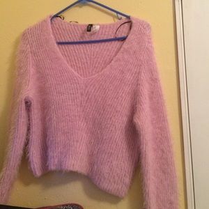 Cropped pink fuzzy sweater