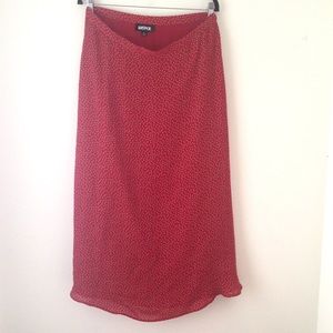 100% silk red with gold polka dots skirt, 14