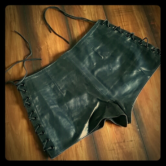 *SOLD* Maggie Barry Black Leather Corset Shorts
