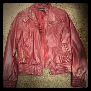 Faux leather jacket (dark red) from Forever 21