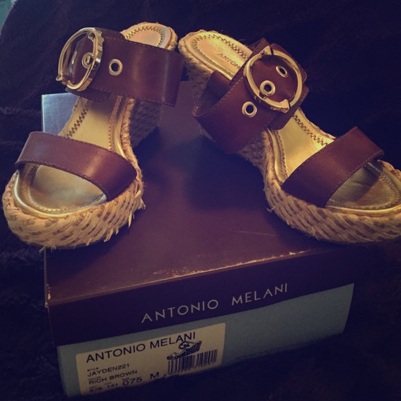 Brown leather wedges