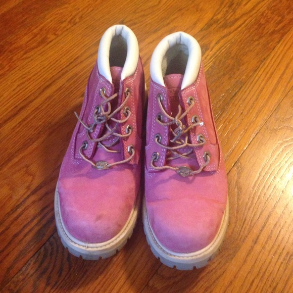 Pink Timberland boots, waterproof