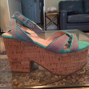 Dolce vita grey and sea foam cork platforms