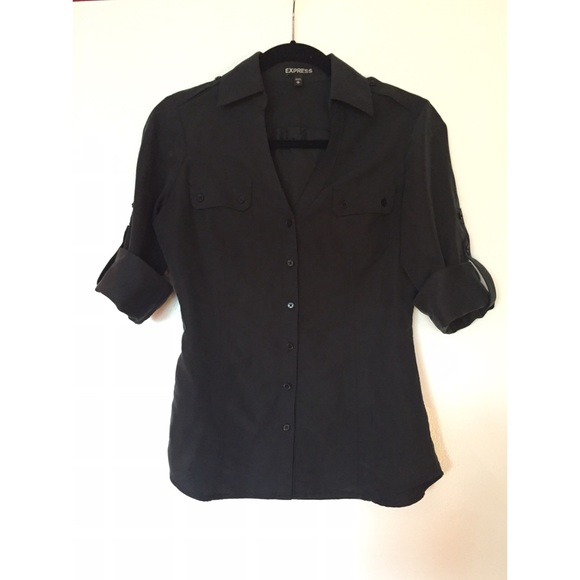 NWOT Express Black Long/ 3/4 Sleeve Button-up Top
