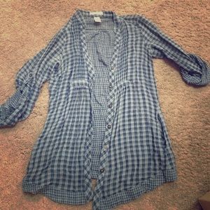 Checkered lightweight long faded blue shirt