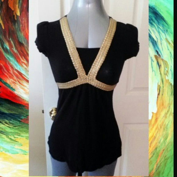 diva Tops - Black top w/gold braid design