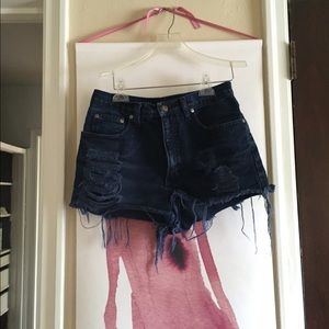 Dark Indigo Jean High Waisted Shorts, Size 27/28.