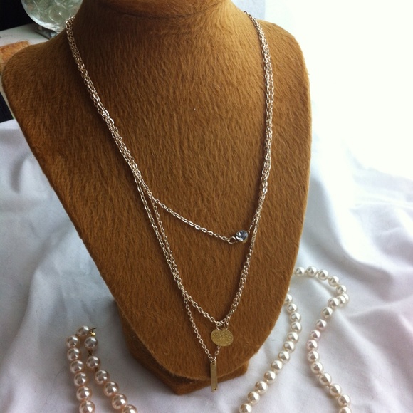 Triple chain goldtone necklace