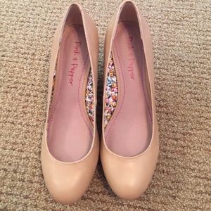 Nude close toed wedges