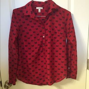 J Crew red half button up top size 4.
