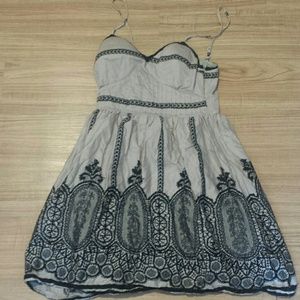 Modcloth Cute Black Lace Screenprint Taupe Dress