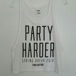 LOVE PINK White crop tank top - PARTY HARDER