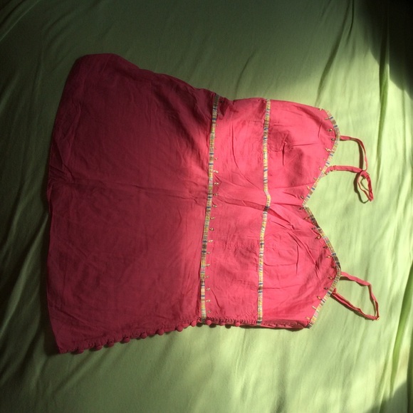 Express pink top with pastel striped neckline