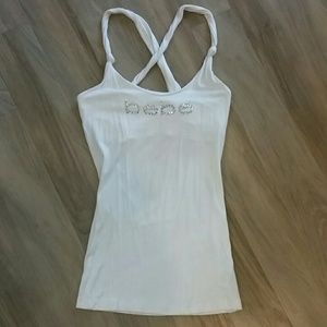 Bebe criss-cross white tank