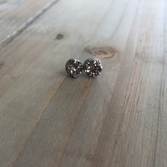 NEW | Metallic Gunmetal Black Druzy Earrings - 8mm