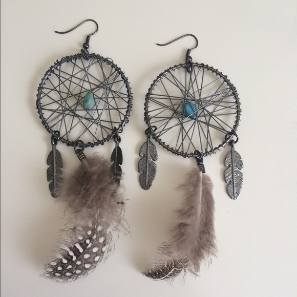 Feather and turquoise earrings