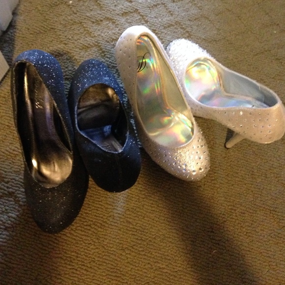 Black glitter heels & off white gem studded heels