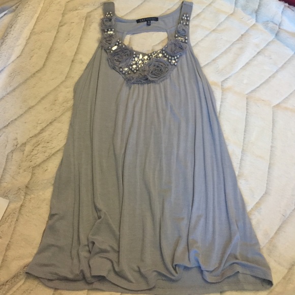 Grey top with flowers and rhinestones