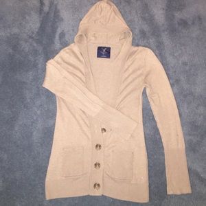 American Eagle tan, hooded cardigan