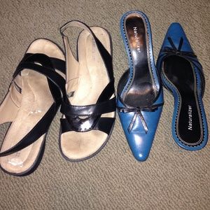 Naturalizer bundle black flat sandals & teal heel