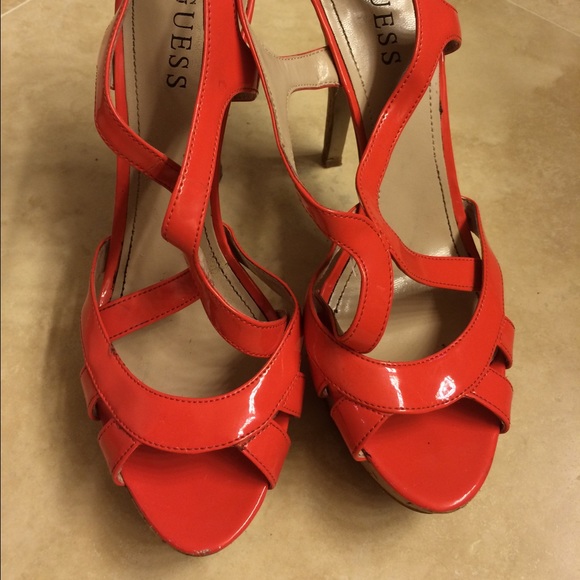 Guess coral colored platform heels-worn
