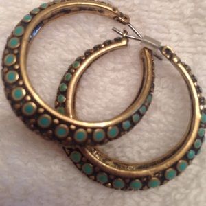 Lucky Brand Copper Turquoise hoop earrings