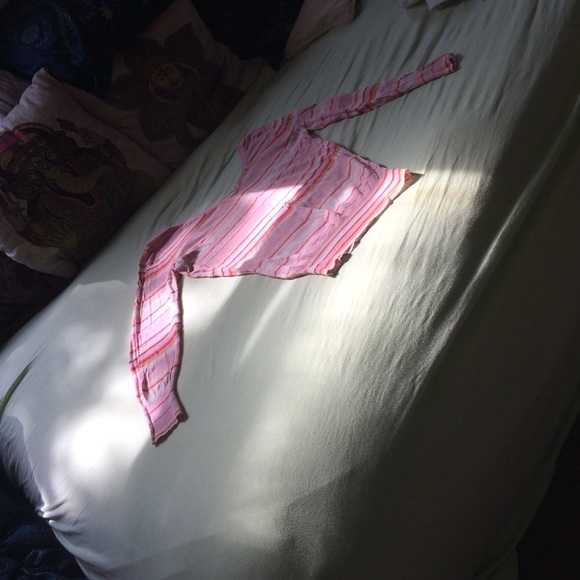 Pink white and orange striped 3/4 length top