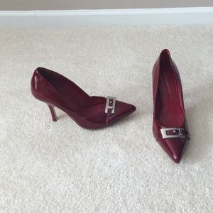 Red patent leather high heels