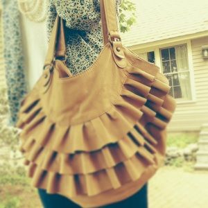 Brown leather ruffle purse