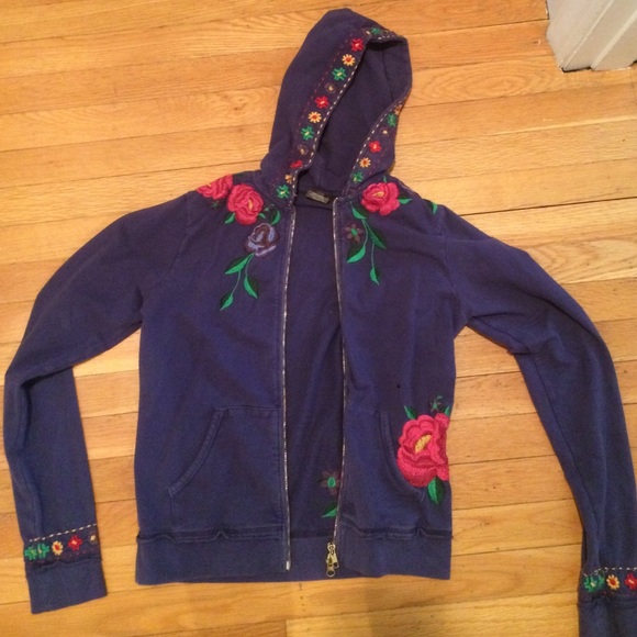 navy blue floral zip up