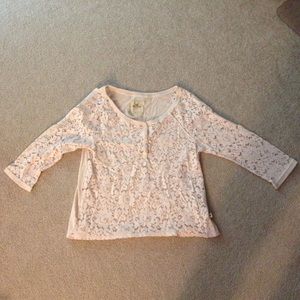 Hollister light peach flower lace shirt size M