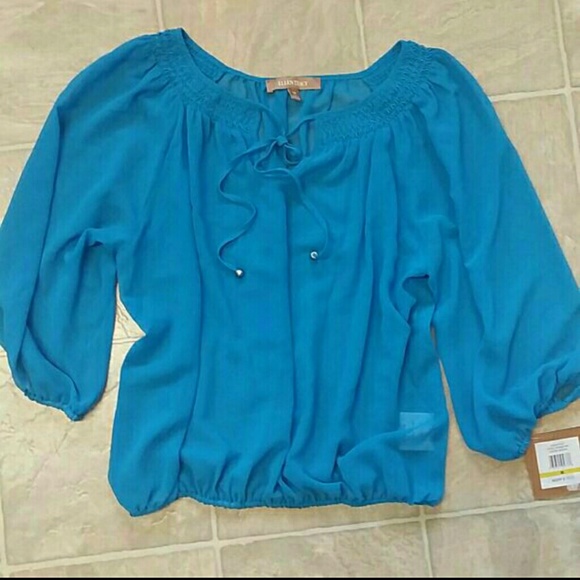 💟💟SOLD💟💟Ellen Tracy Chiffon Smocked Tie Neck