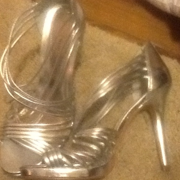 Silver strappy high heels