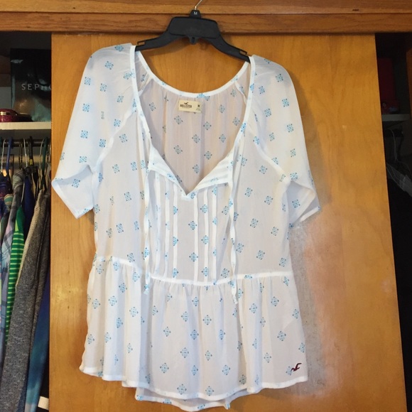 White and blue sheer Hollister top